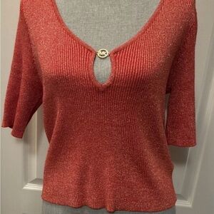 Michael kors women top Red Knit stretch size S golden Logo accent at the front
